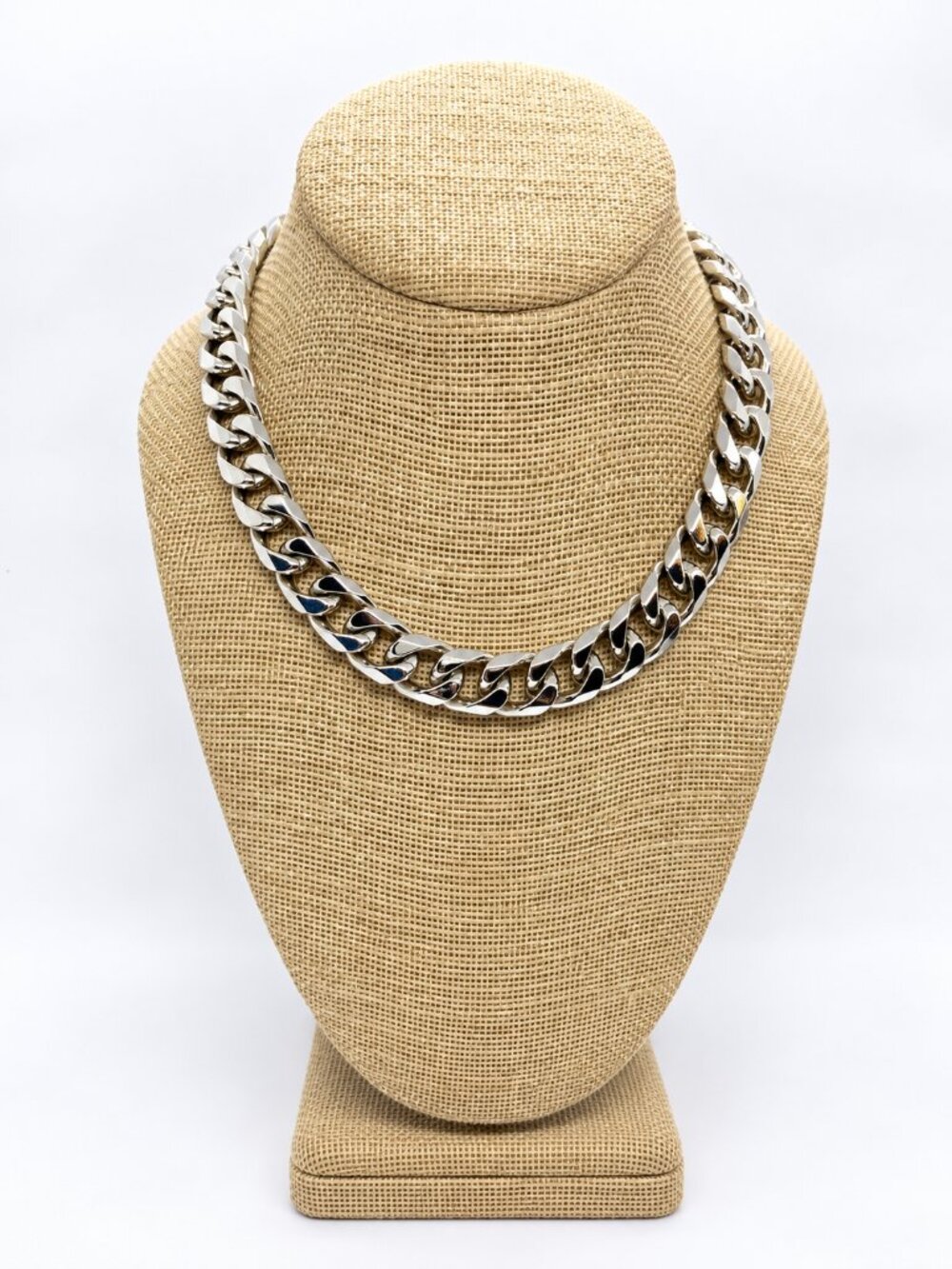 CHUNKY CURB NECKLACE Silver Tone Polished Cuban Link OE Tag Statement Choker
